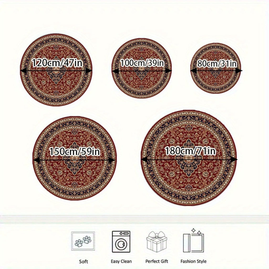 Tapis rond rouge à floral persan bleu nuit, Ø 150 cm à plat