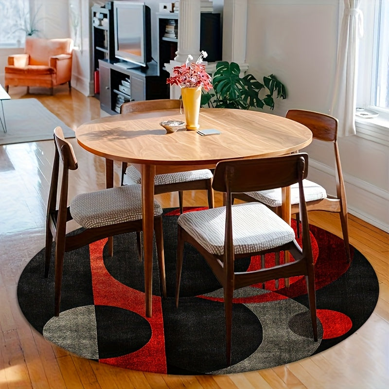 Tapis rond rouge, noir et gris à grands cercles, Ø 80-200