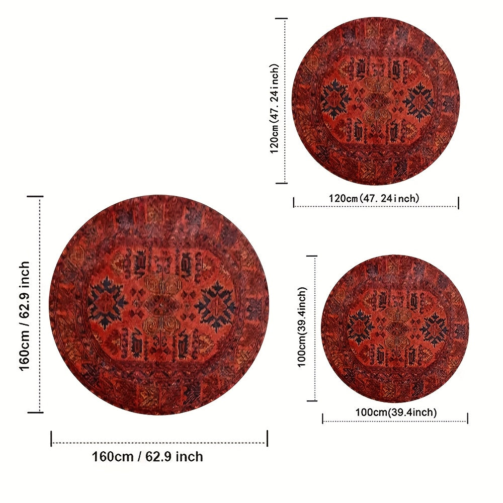 Tapis rond rouge patiné à médaillon oriental, Ø 100 à 160