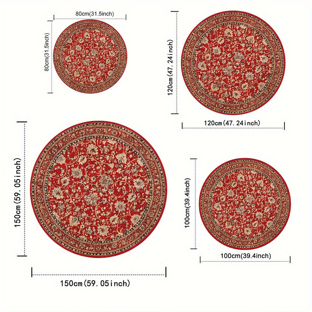 Tapis rond rouge persan à dos à pois, Ø 150, 160 ou 170 cm