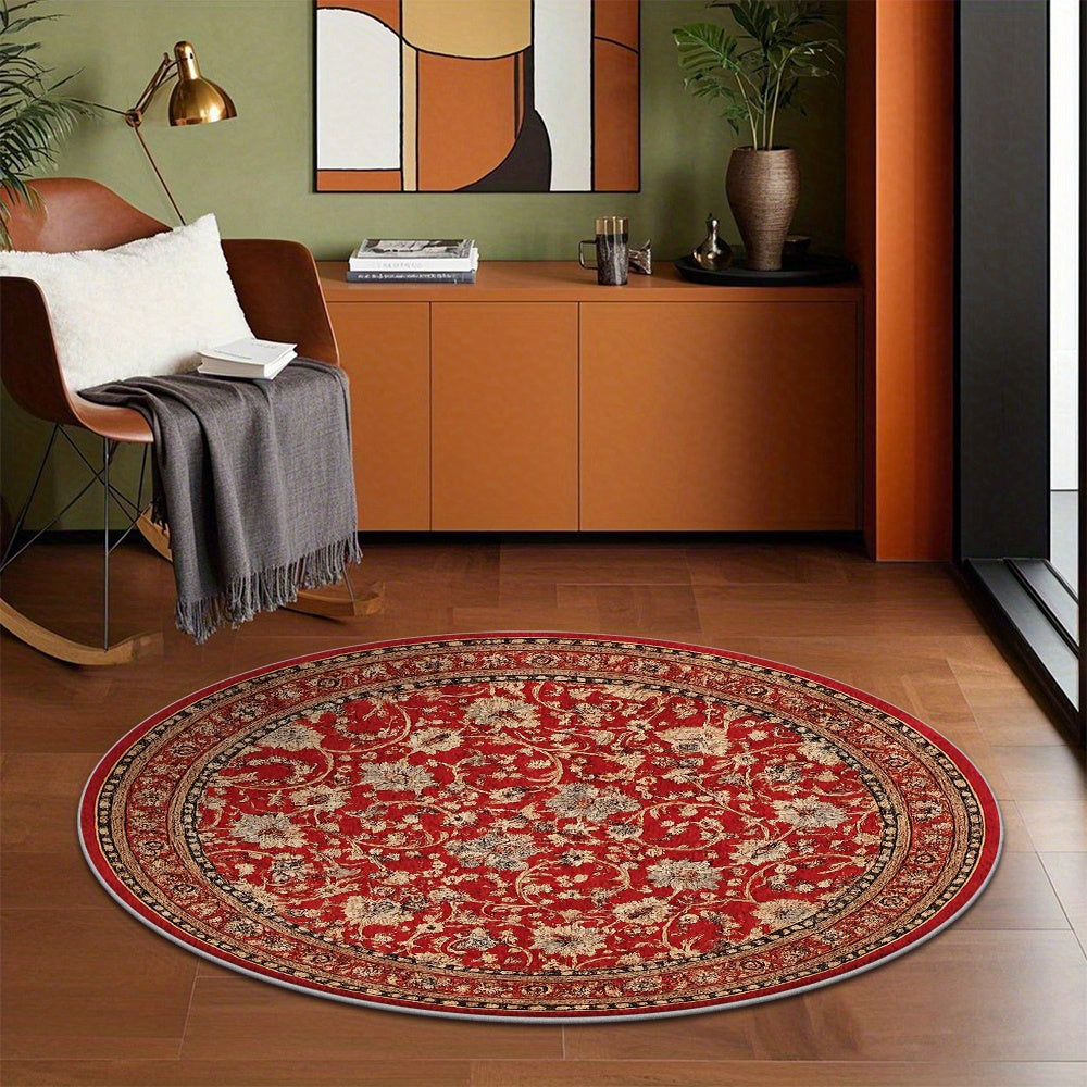Tapis rond rouge persan à dos à pois, Ø 150, 160 ou 170 cm