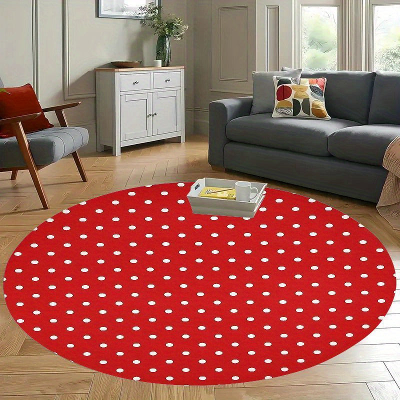 Tapis rond rouge à pois blancs en velours, Ø 100 et 120 cm