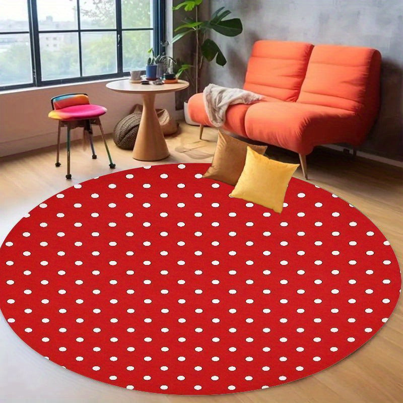 Tapis rond rouge à pois blancs en velours, Ø 100 et 120 cm