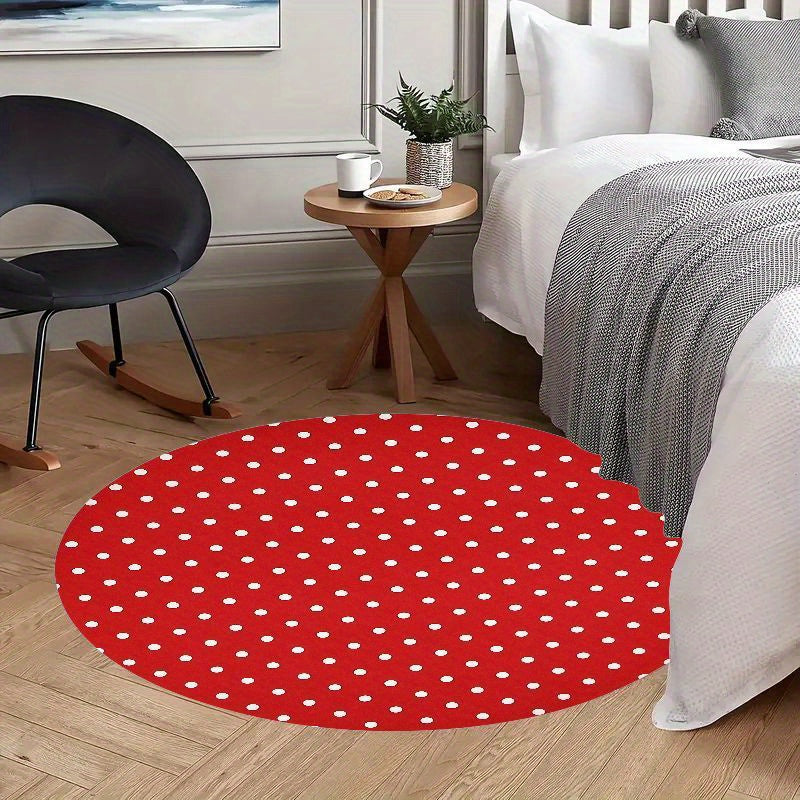 Tapis rond rouge à pois blancs en velours, Ø 100 et 120 cm
