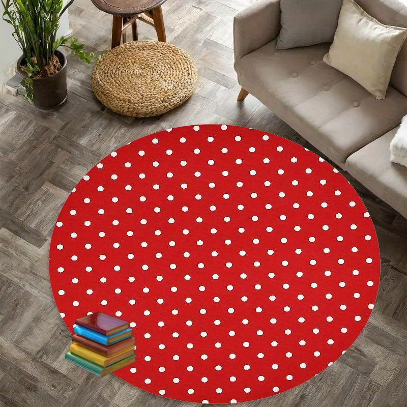 Tapis rond rouge à pois blancs en velours, Ø 100 et 120 cm