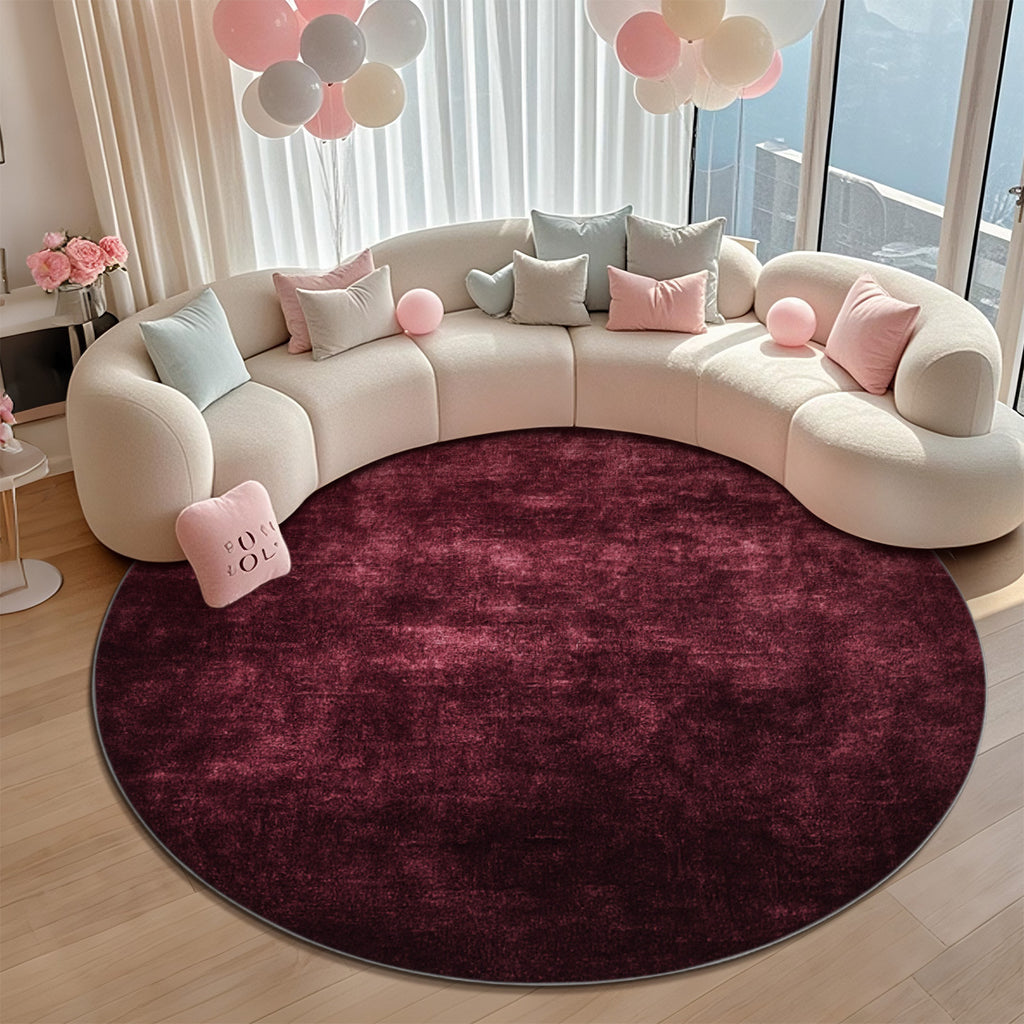 Tapis rond rouge vin Ø 200 cm, imprimé 2D à texture vintage