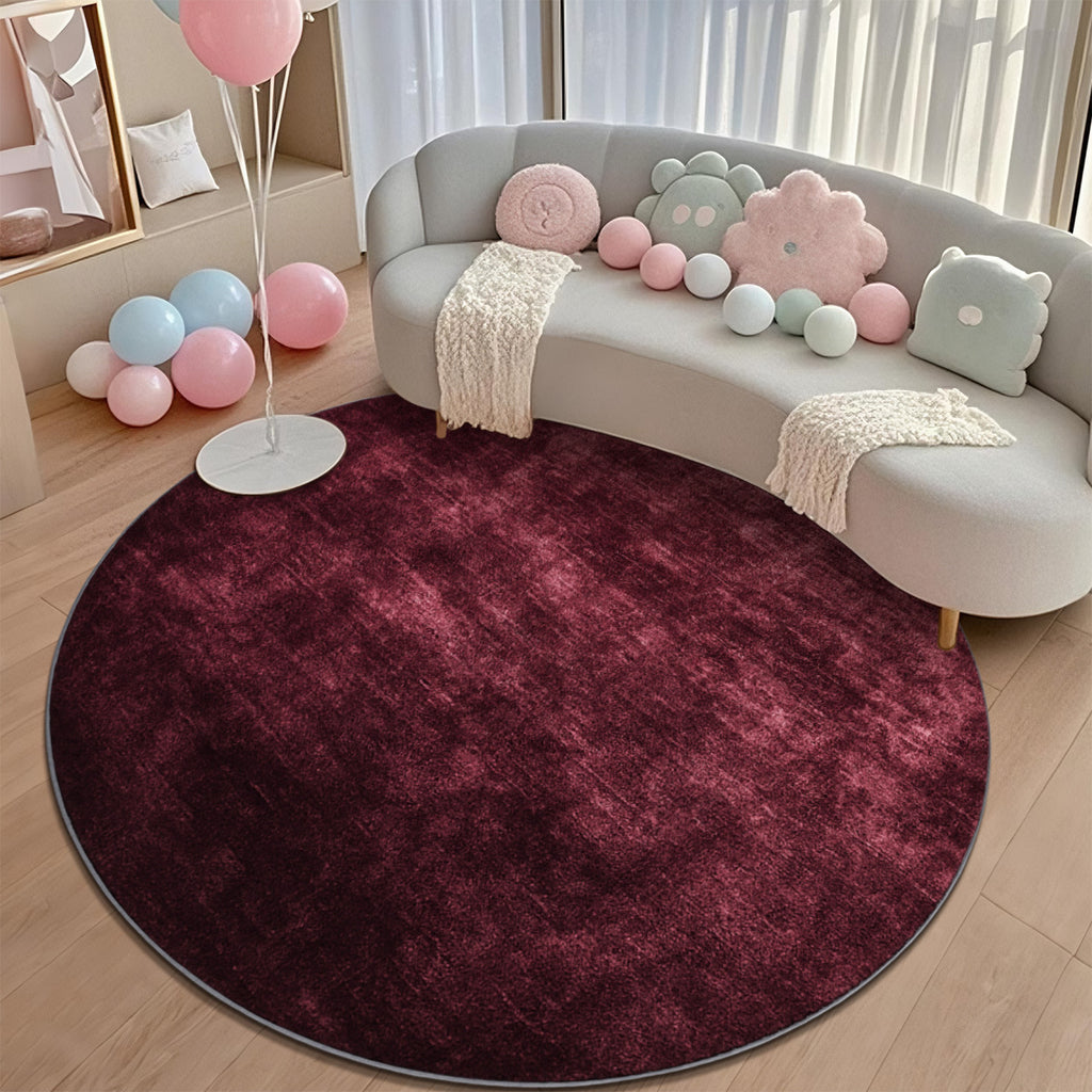 Tapis rond rouge vin Ø 200 cm, imprimé 2D à texture vintage