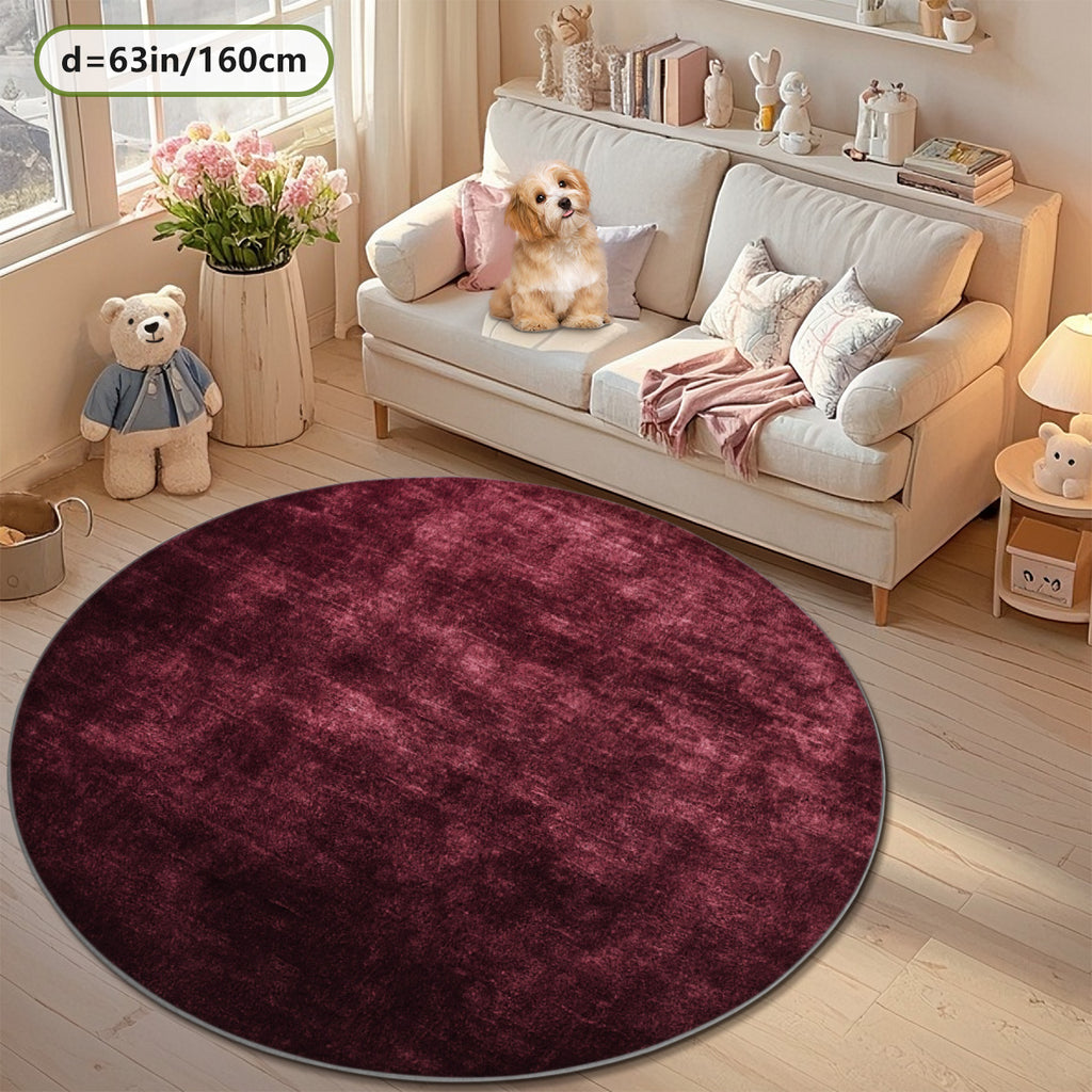 Tapis rond rouge vin Ø 200 cm, imprimé 2D à texture vintage