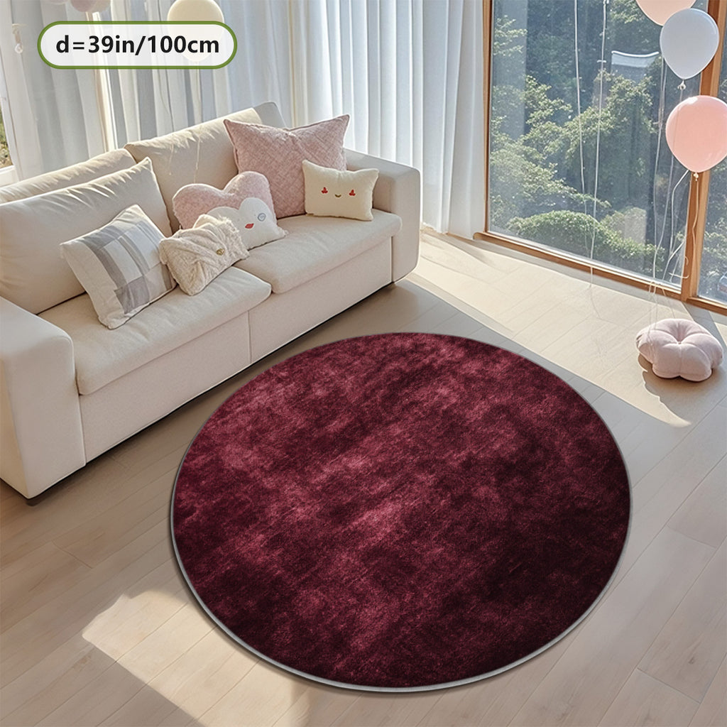 Tapis rond rouge vin Ø 200 cm, imprimé 2D à texture vintage