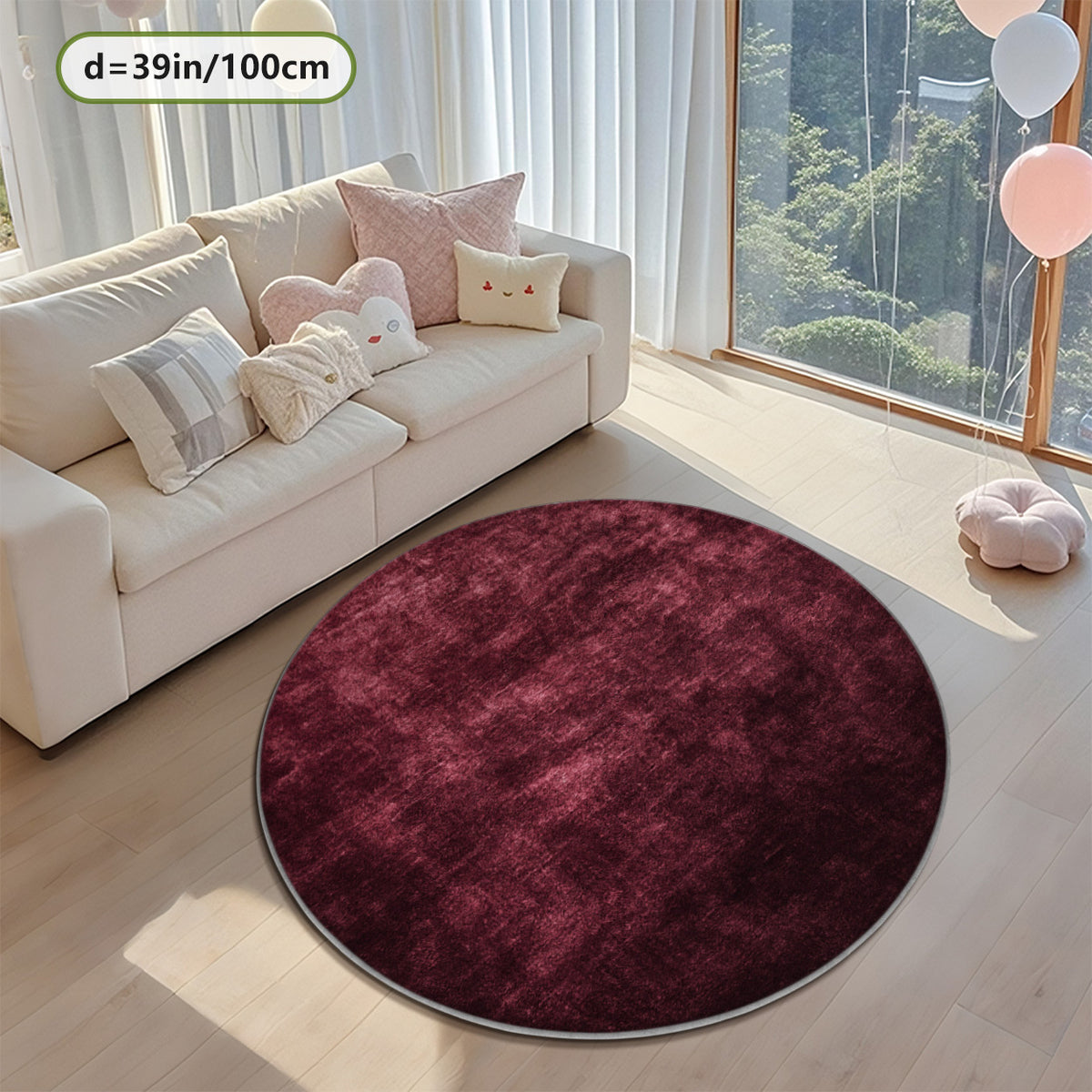Tapis rond rouge vin Ø 200 cm, imprimé 2D à texture vintage