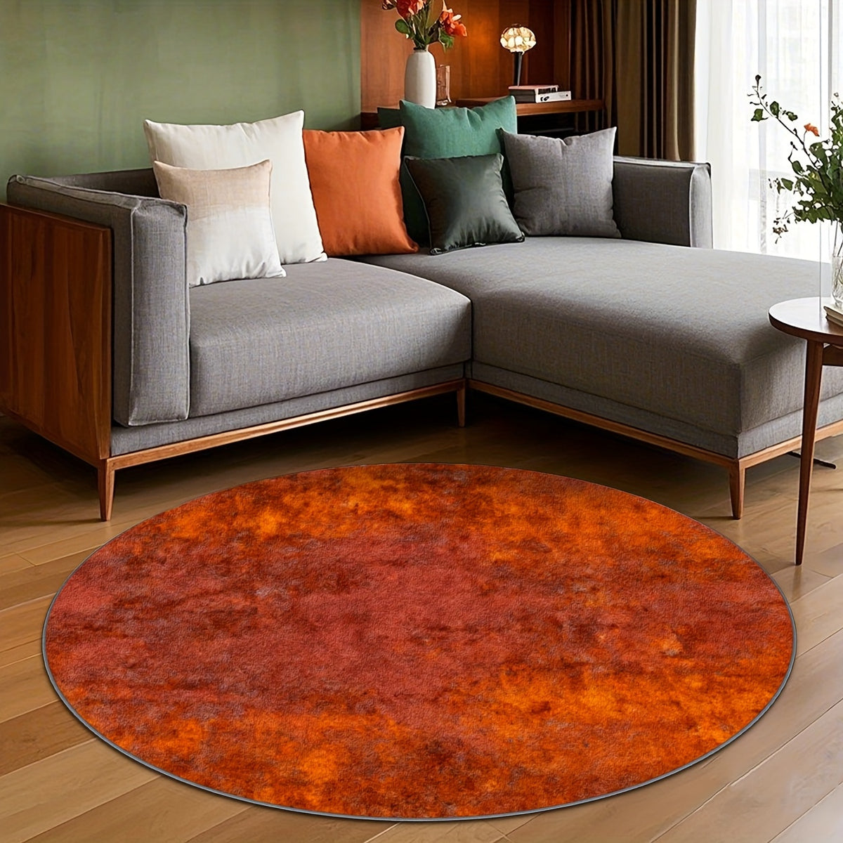 Tapis rond rouille effet vieilli, dos à pois, Ø 80 à 200 cm