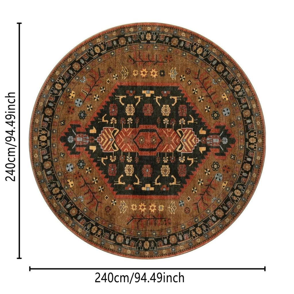 Tapis rond rouille à long médaillon noir, Ø 240 et 300 cm