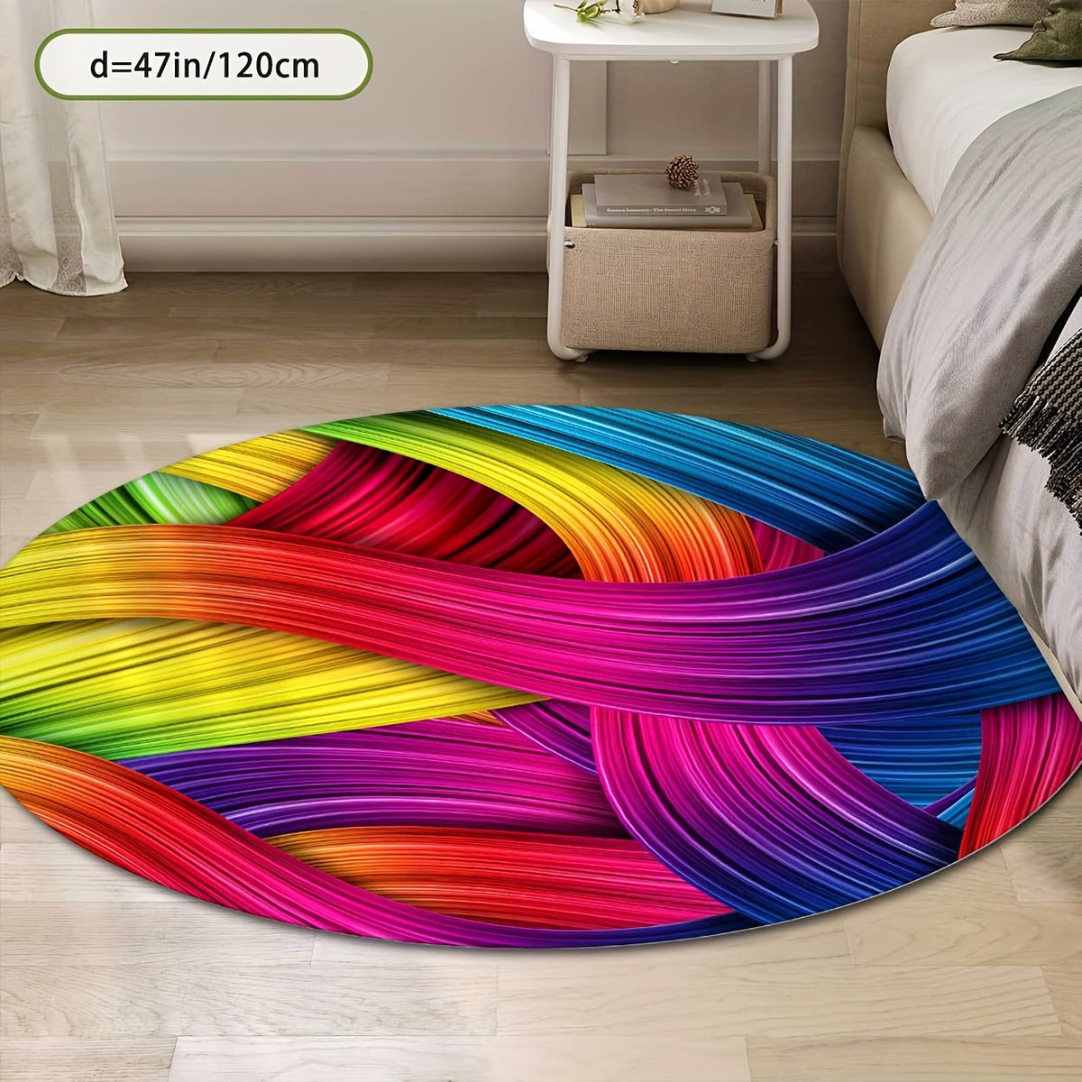Tapis rond rubans multicolores brillants lavable, Ø 120