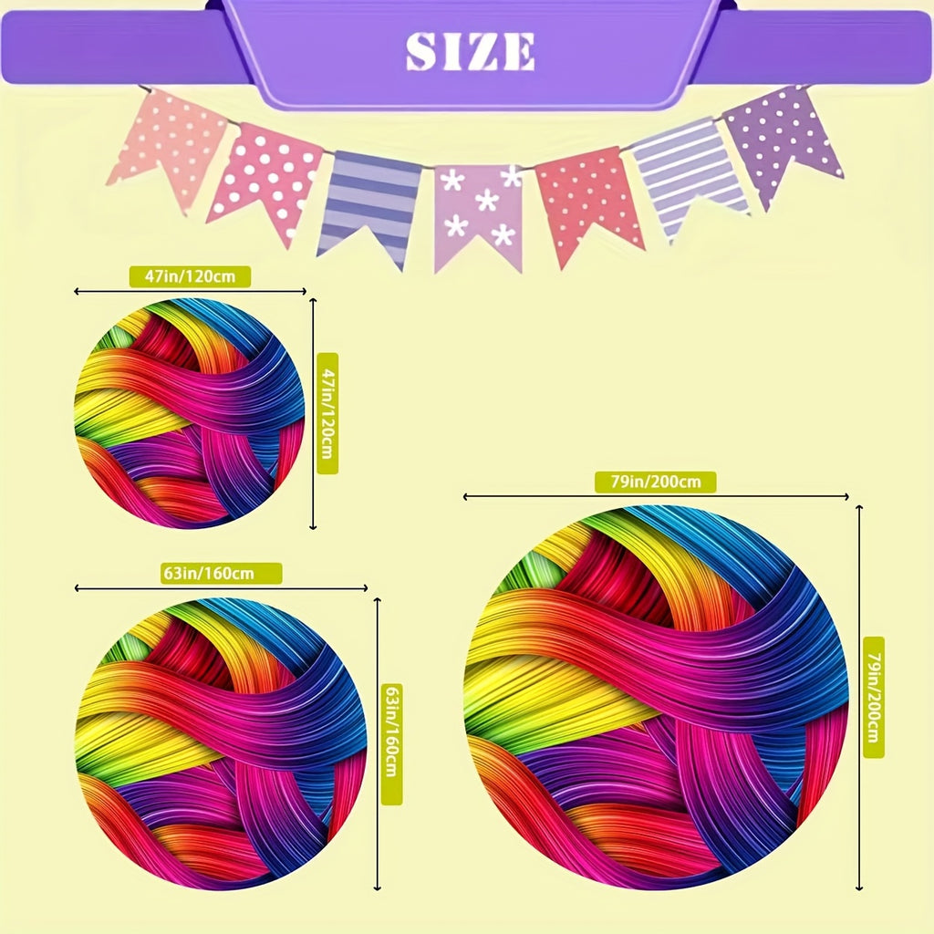 Tapis rond rubans multicolores brillants lavable, Ø 120