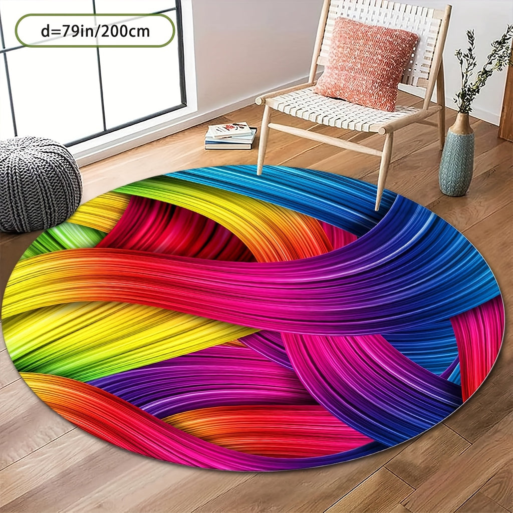 Tapis rond rubans multicolores brillants lavable, Ø 120