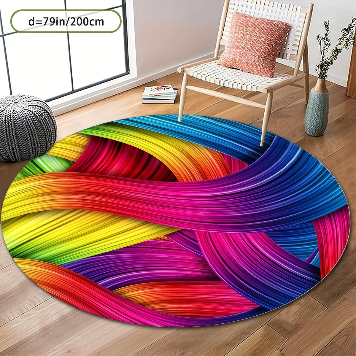 Tapis rond rubans multicolores brillants lavable, Ø 120