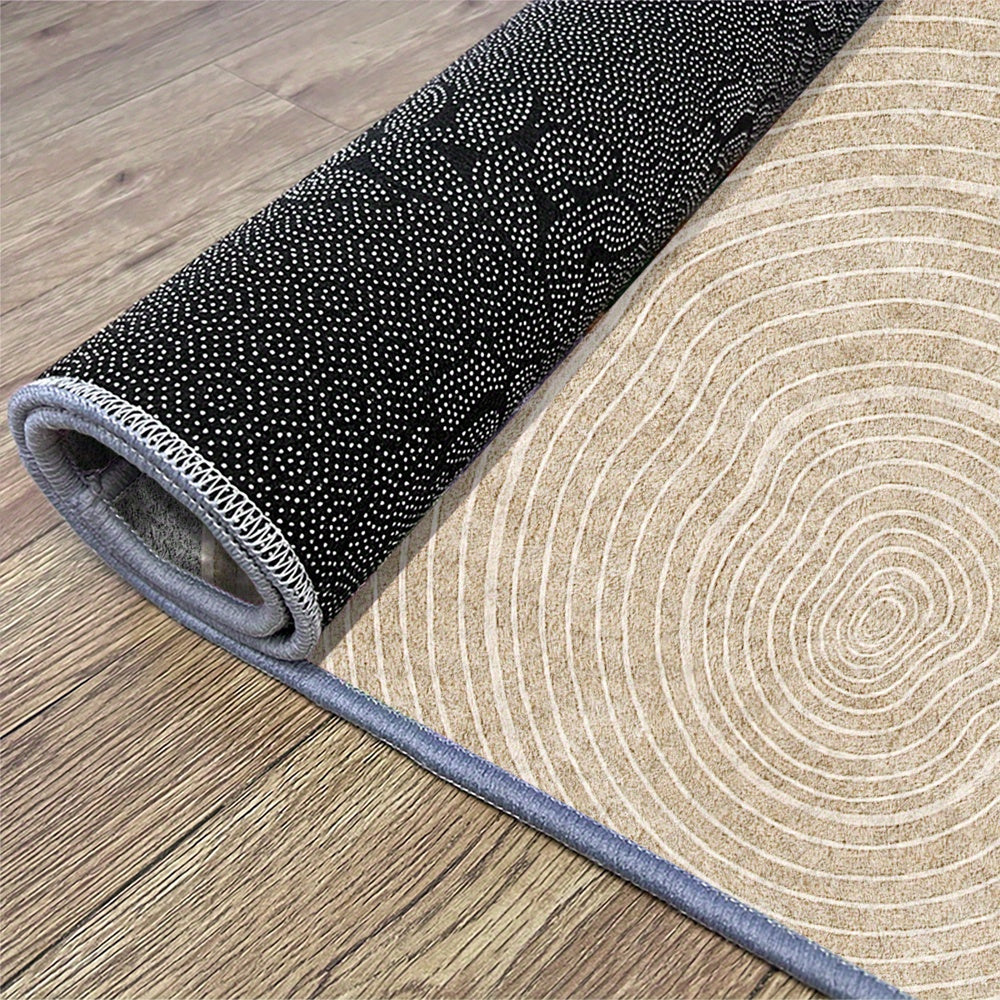 Tapis rond sable à anneaux imprimés, neuf diamètres vendus