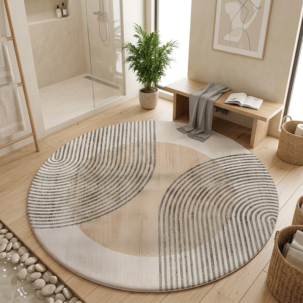 Tapis rond antidérapant de salle de bain, dos moulé par points