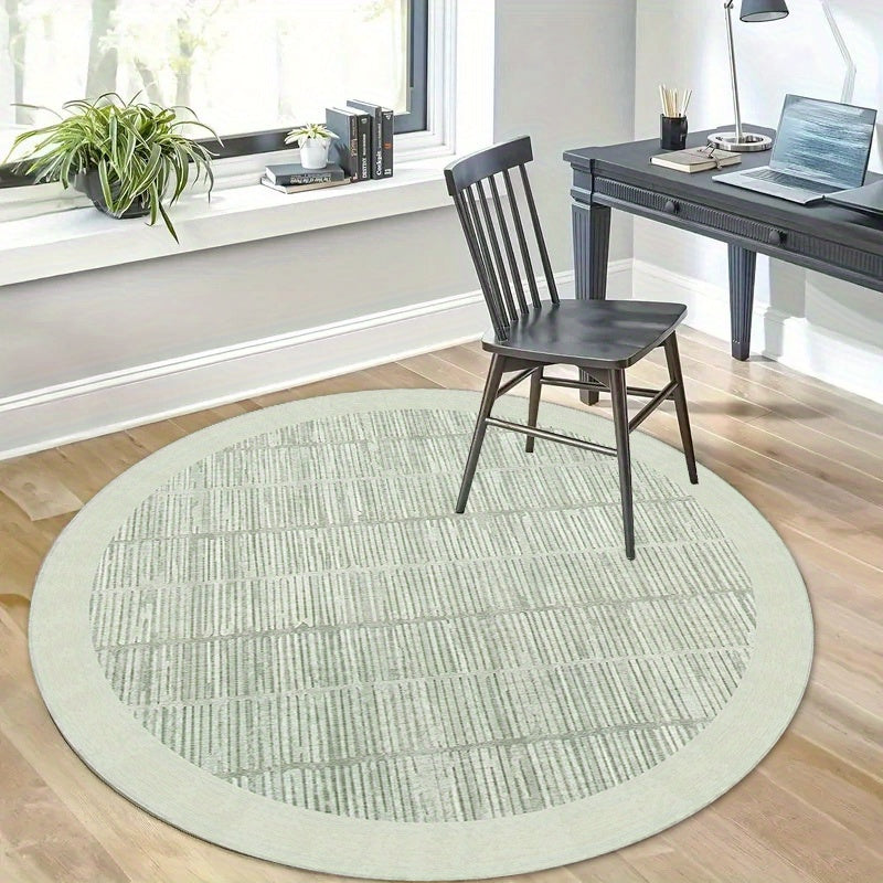 Tapis rond vert sauge rayé à bordure crème, deux tailles