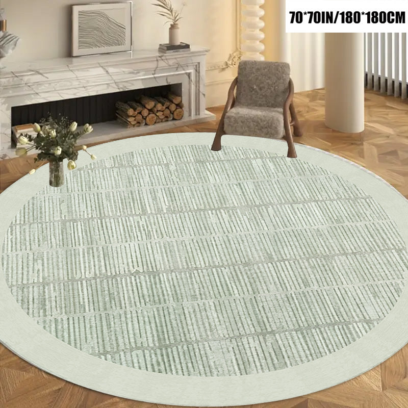 Tapis rond vert sauge rayé à bordure crème, deux tailles