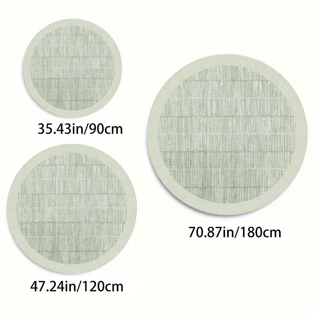 Tapis rond vert sauge rayé à bordure crème, deux tailles