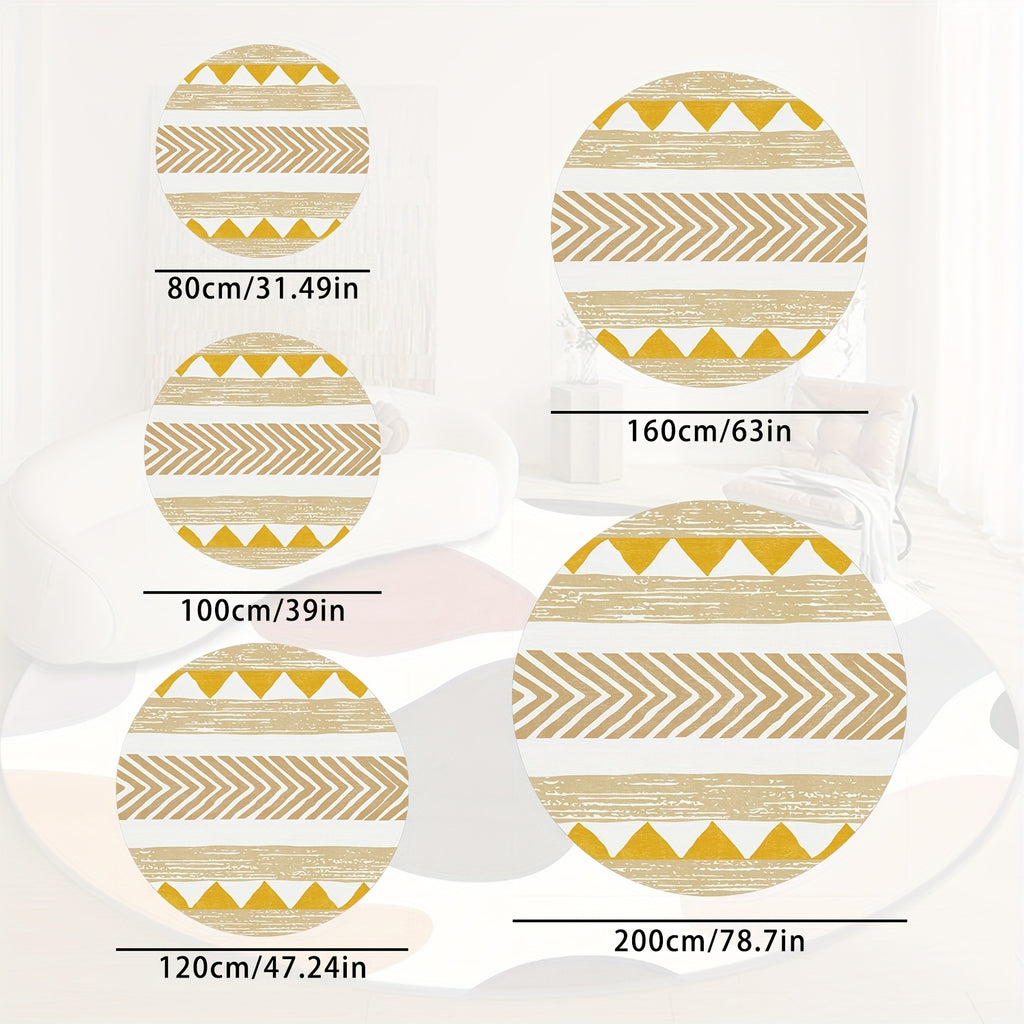 Tapis rond nordique moutarde à chevrons, cinq diamètres