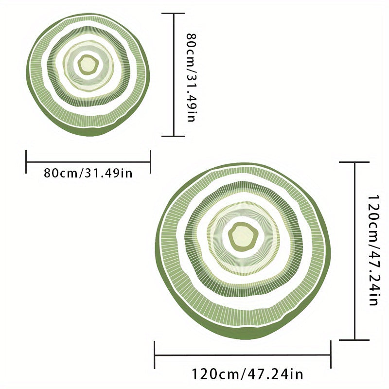 Tapis rond shaggy vert et crème à cercles, à poils longs