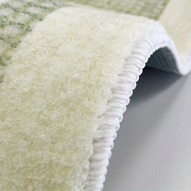 Tapis rond shaggy vert et crème à cercles, à poils longs