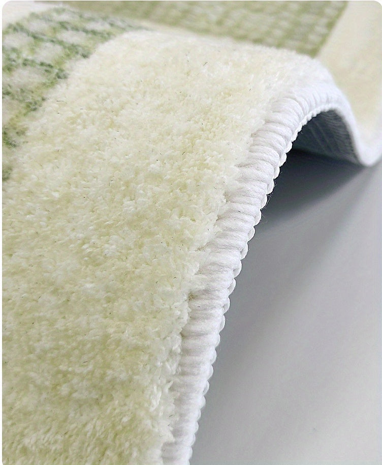 Tapis rond shaggy vert et crème à cercles, à poils longs