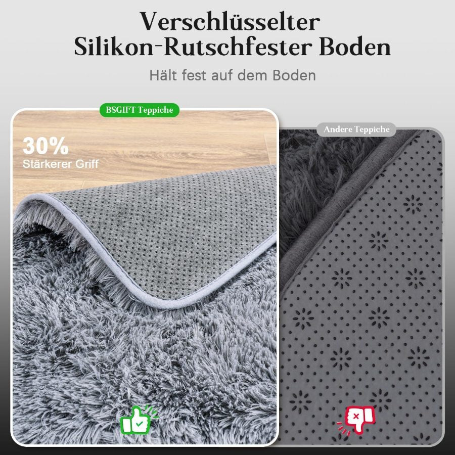 Grand tapis rond shaggy gris clair Ø 200 cm, dos caoutchouc