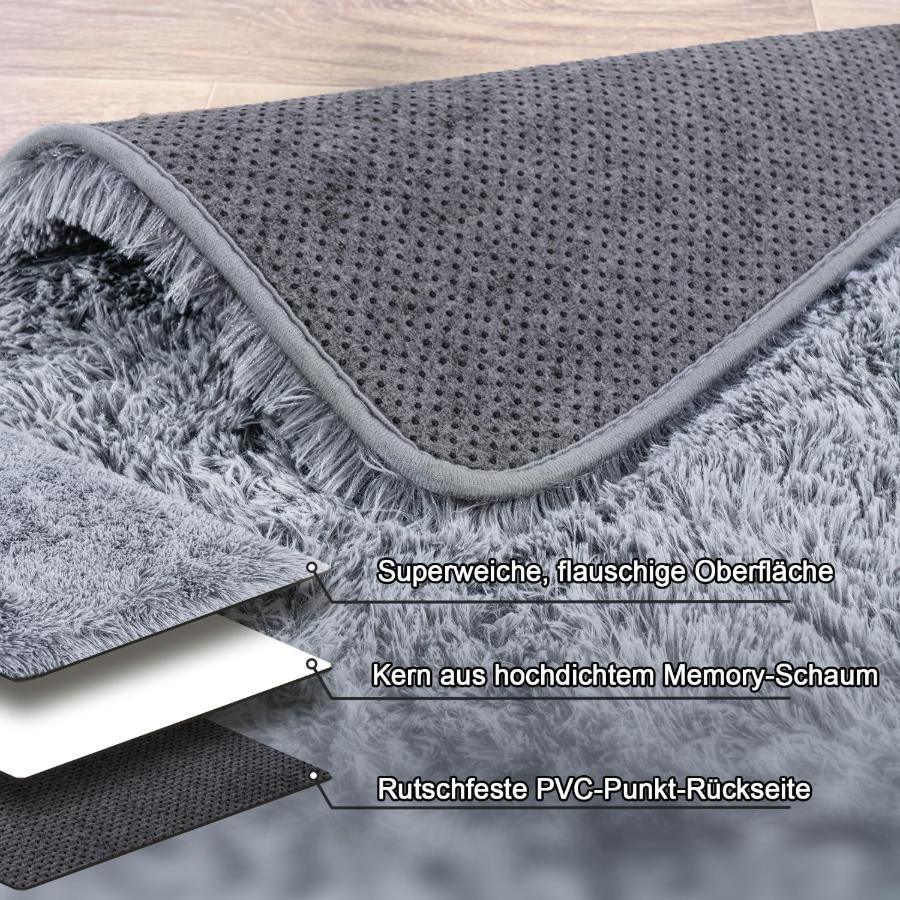 Grand tapis rond shaggy gris clair Ø 200 cm, dos caoutchouc