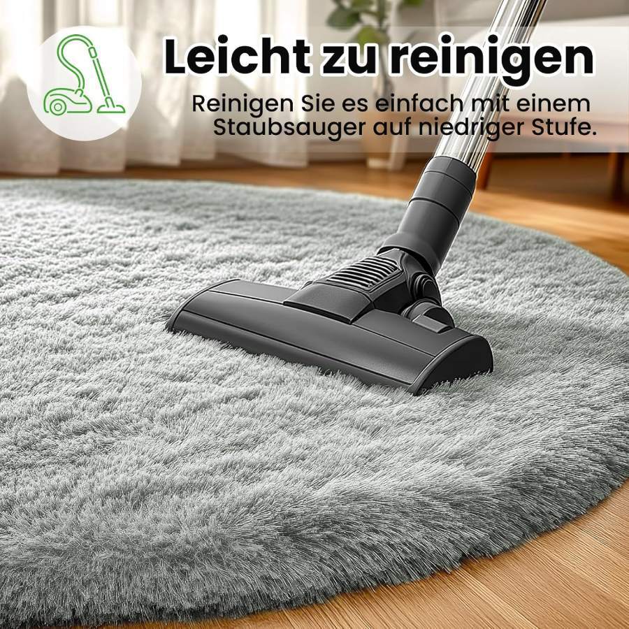Grand tapis rond shaggy gris clair Ø 200 cm, dos caoutchouc