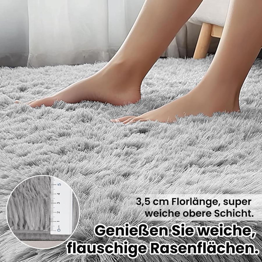 Grand tapis rond shaggy gris clair Ø 200 cm, dos caoutchouc