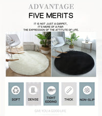 Tapis rond shaggy à poils longs, blanc ou noir, antidérapant