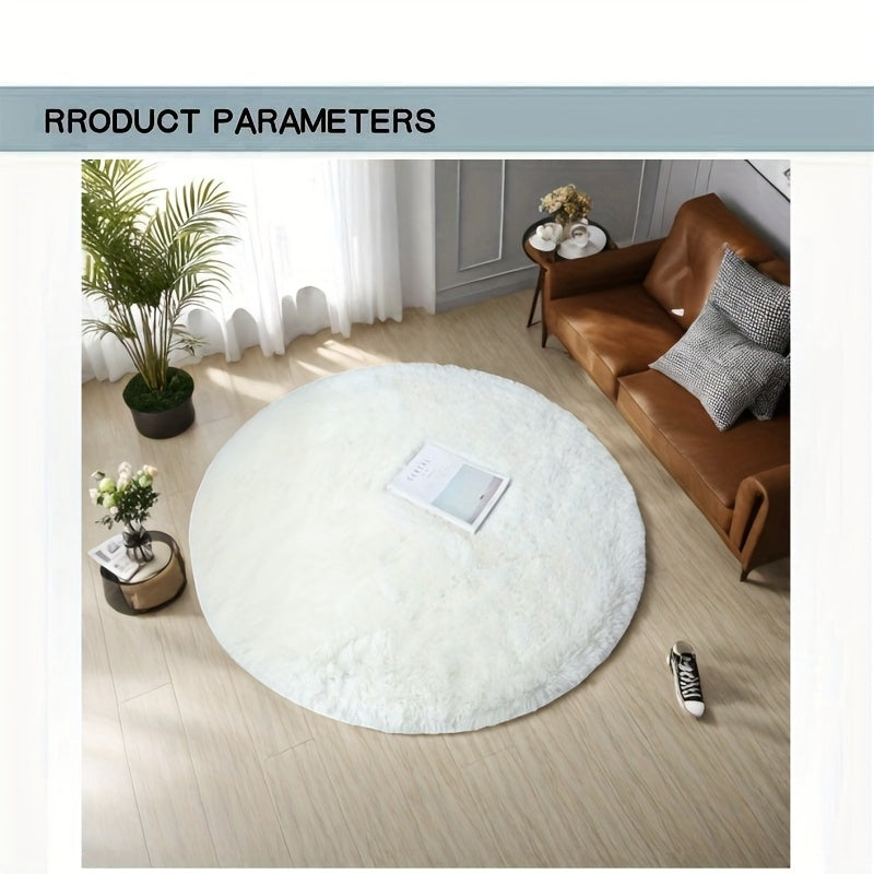 Tapis rond shaggy à poils longs, blanc ou noir, antidérapant