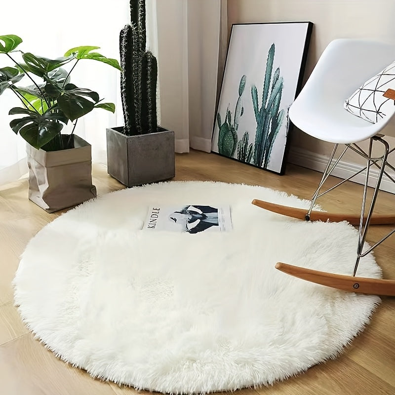Tapis rond shaggy à poils longs, blanc ou noir, antidérapant