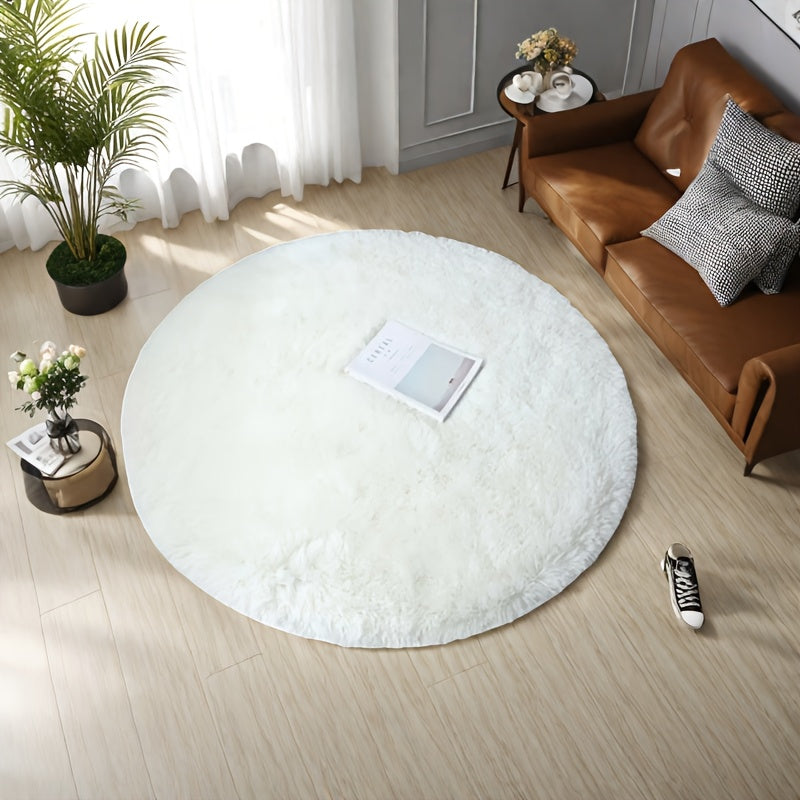 Tapis rond shaggy à poils longs, blanc ou noir, antidérapant