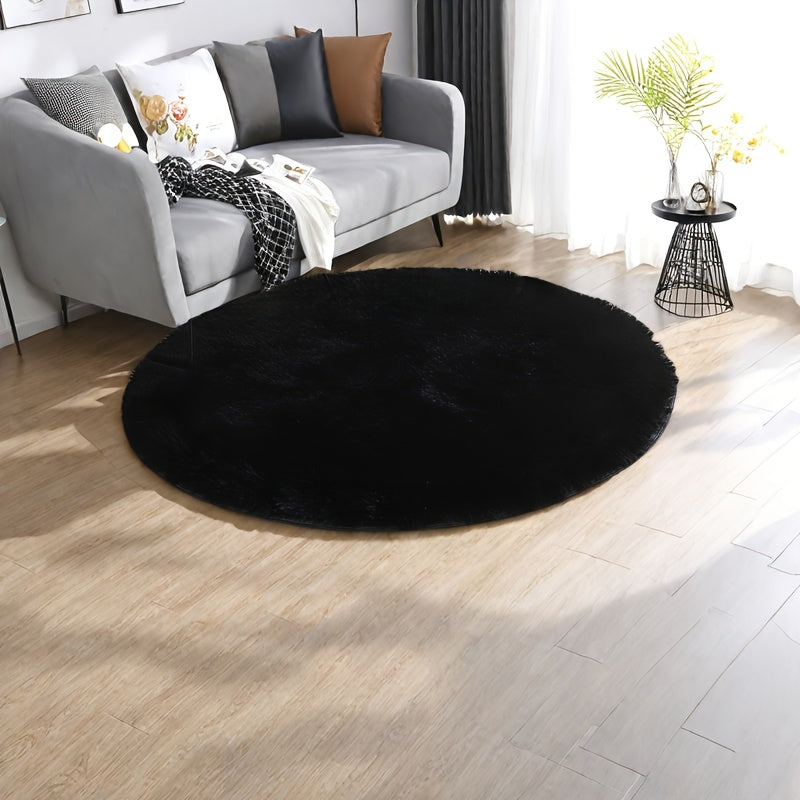 Tapis rond shaggy à poils longs, blanc ou noir, antidérapant