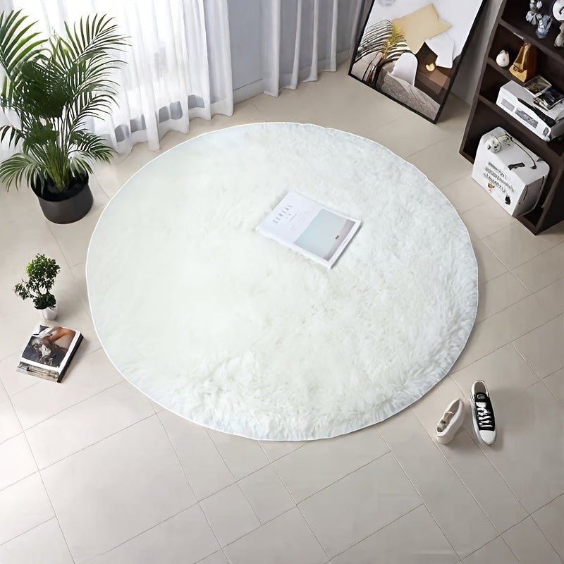 Tapis rond shaggy à poils longs, blanc ou noir, antidérapant