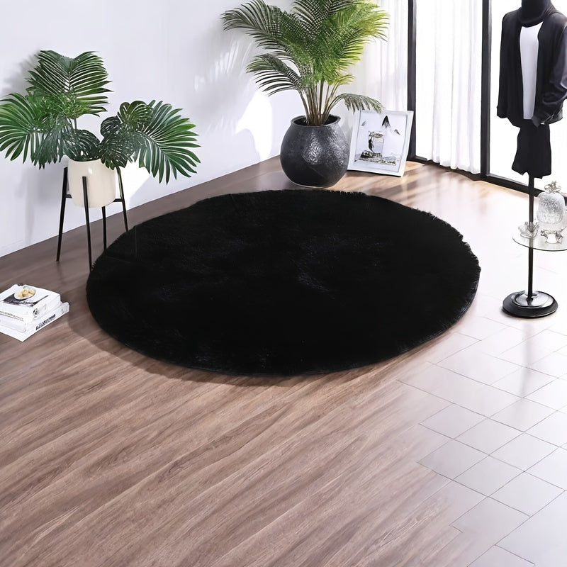 Tapis rond shaggy à poils longs, blanc ou noir, antidérapant