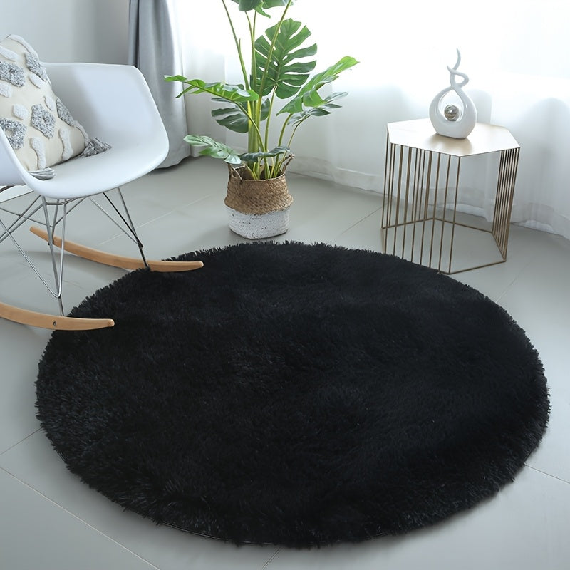 Tapis rond shaggy à poils longs, blanc ou noir, antidérapant