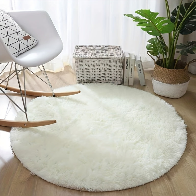 Tapis rond shaggy à poils longs, blanc ou noir, antidérapant