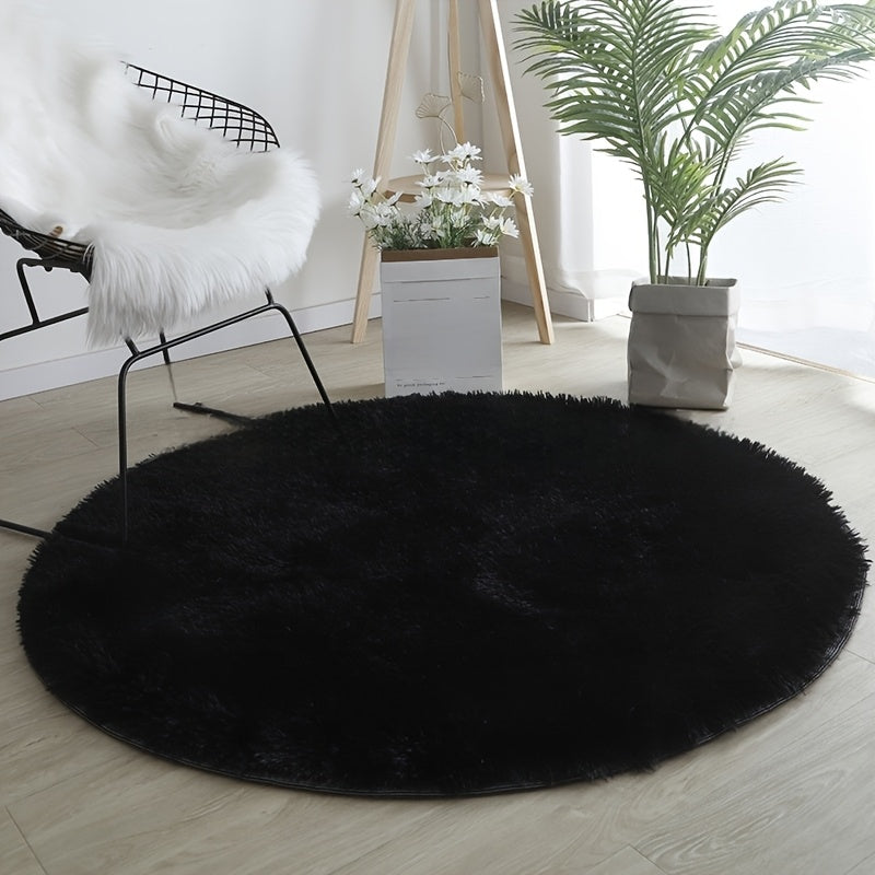 Tapis rond shaggy à poils longs, blanc ou noir, antidérapant