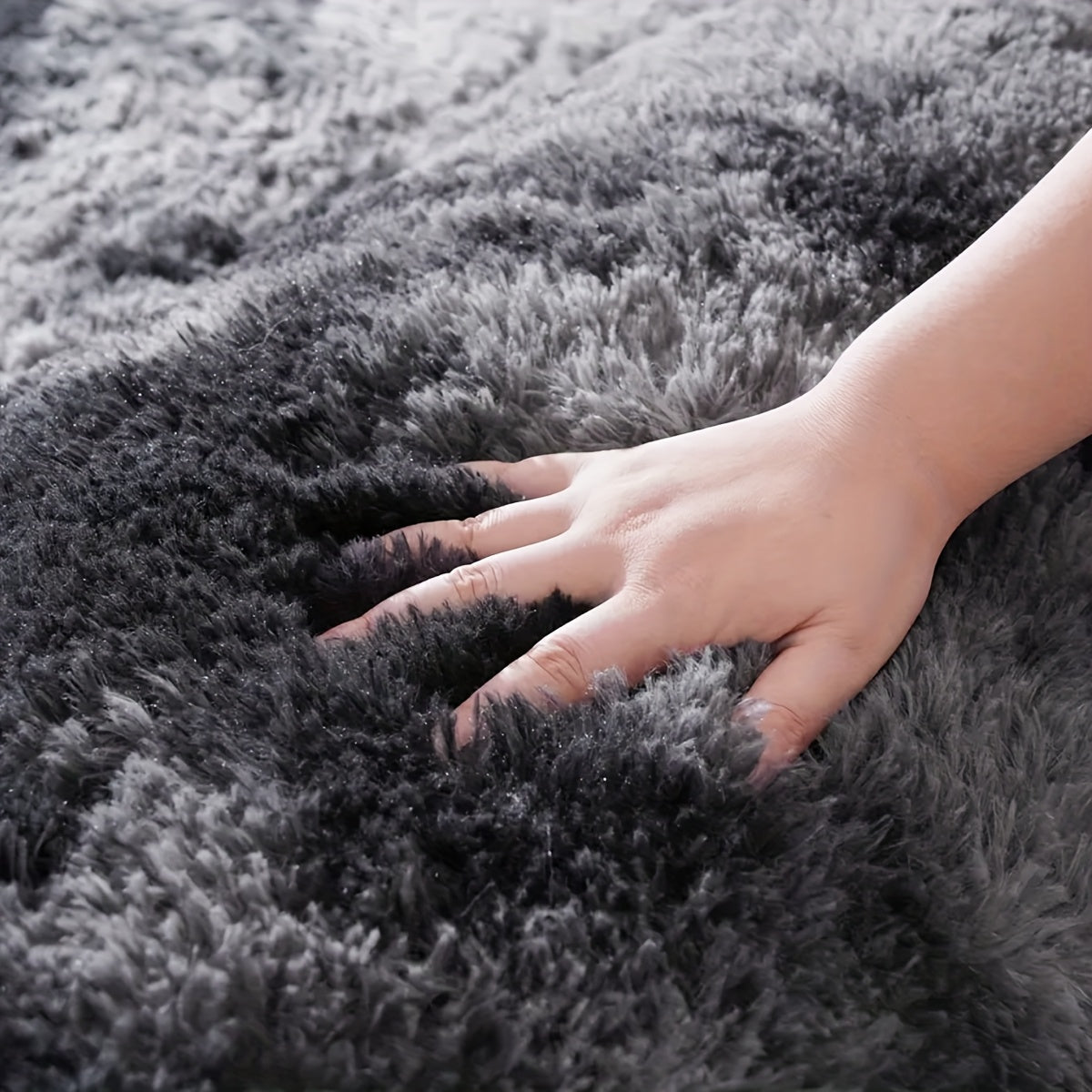 Tapis rond shaggy tie-dye gris foncé, dos PVC, Ø 60 ou 80