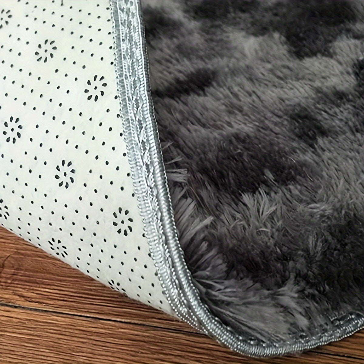 Tapis rond shaggy tie-dye gris foncé, dos PVC, Ø 60 ou 80