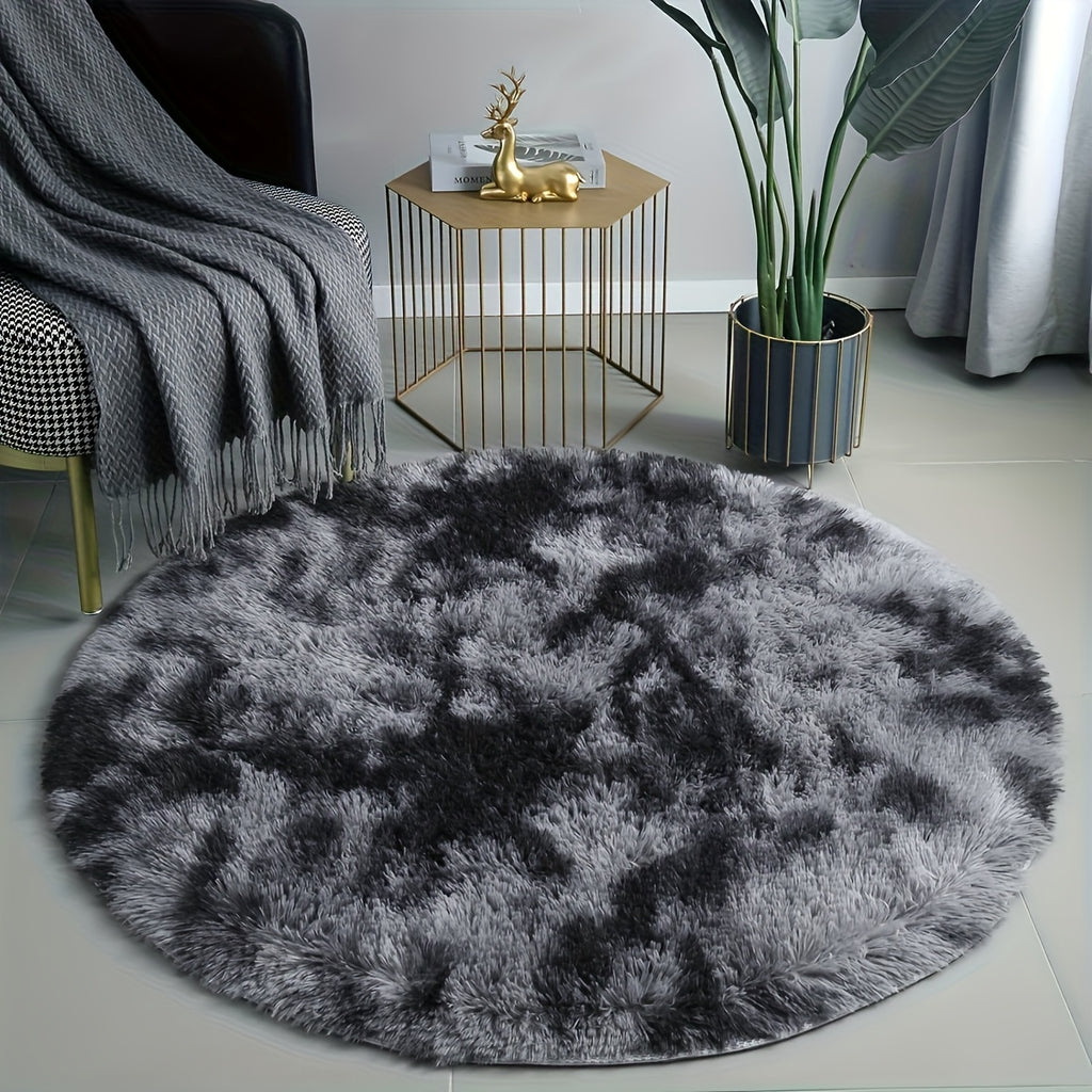 Tapis rond shaggy tie-dye gris foncé, dos PVC, Ø 60 ou 80