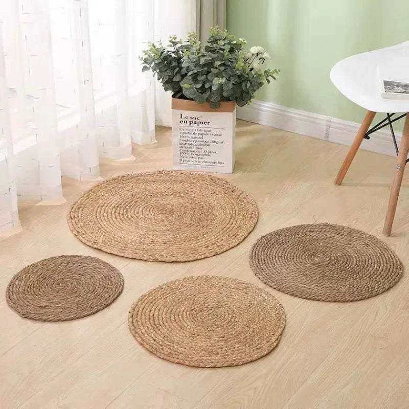 Tapis rond en sisal tressé main, spirale plate sans frange