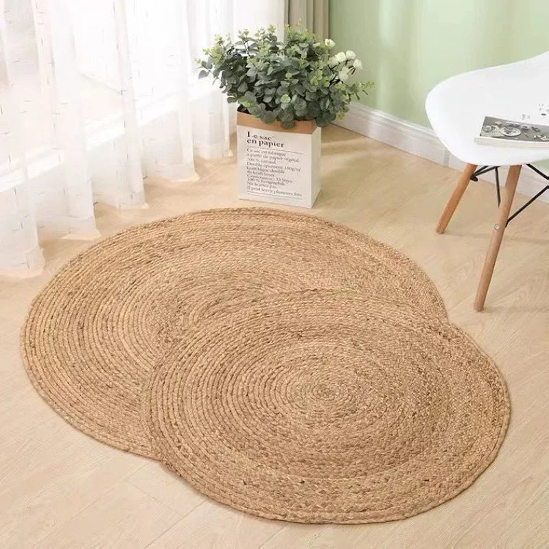 Tapis rond en sisal tressé main, spirale plate sans frange