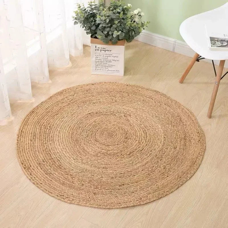 Tapis rond en sisal tressé main, spirale plate sans frange