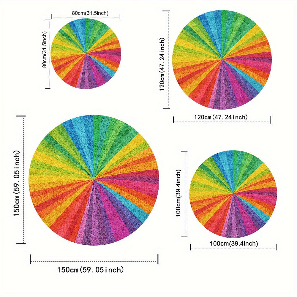 Tapis rond soleil arc-en-ciel, envers à pois, Ø 140 cm net